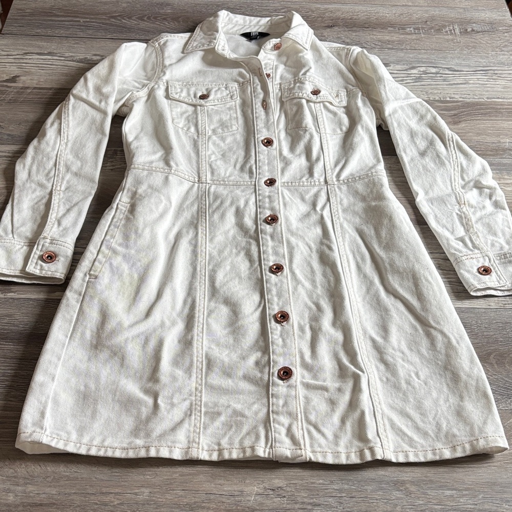 FRY White Button-Front Denim Dress Size X-small